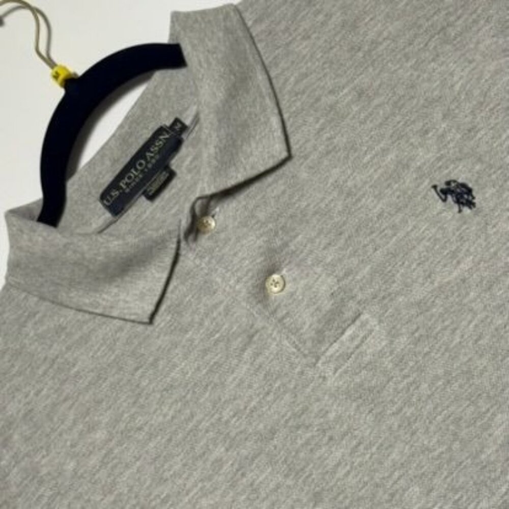 U.S. Polo Assn. Gray Short Sleeve Mens Polo Shirt M 100% Cotton Casual Excellent